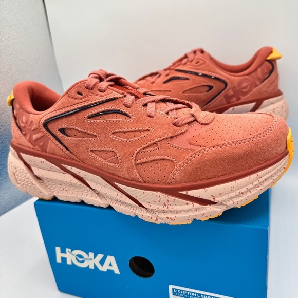 NWT Hoka Clifton L Suede Sneakers Earthenware Hot Sauce Red Brown Unisex Leather main image 12